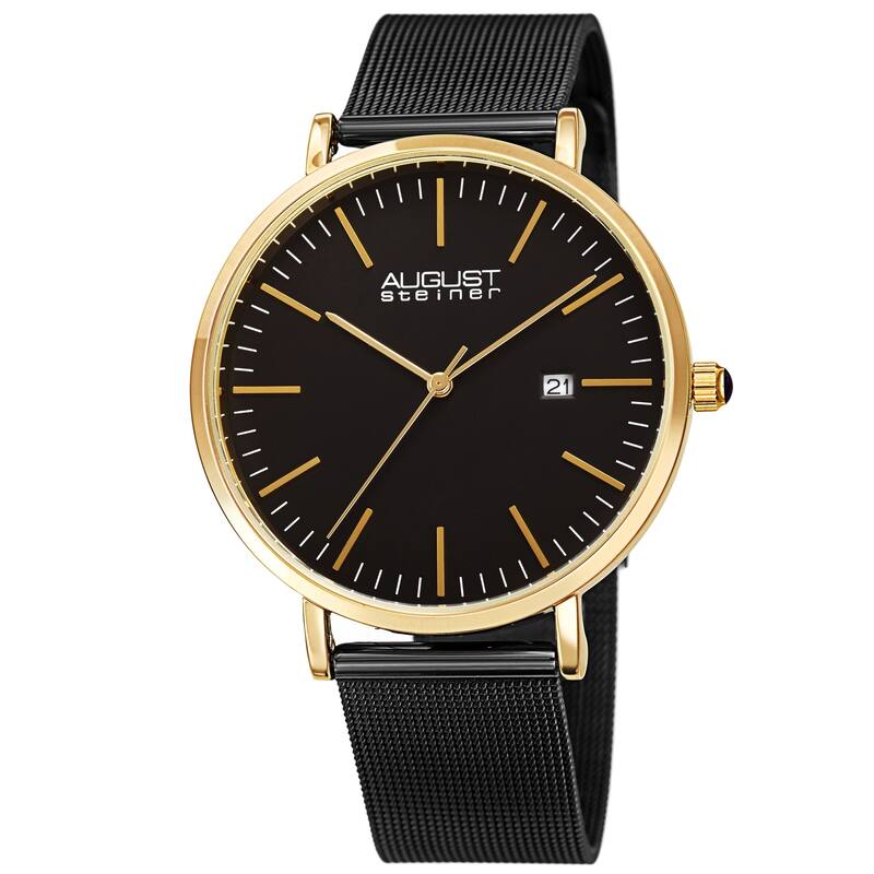 August Steiner Men's Quartz Date Window Stainless Steel Bracelet Watch