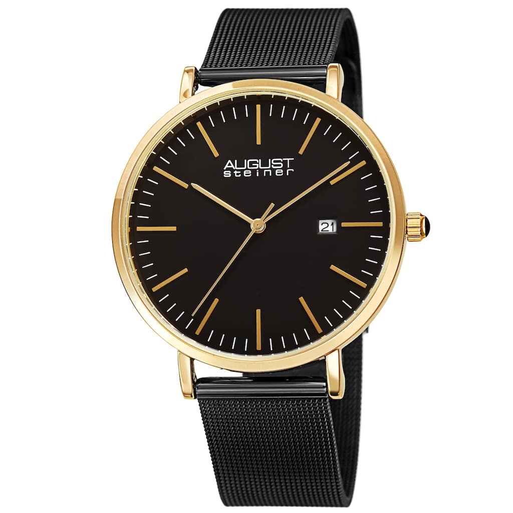 August Steiner Men's Quartz Date Window Stainless Steel Bracelet Watch