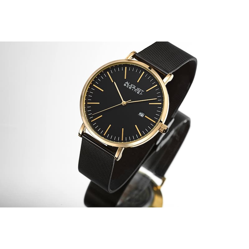 August Steiner Men's Quartz Date Window Stainless Steel Bracelet Watch