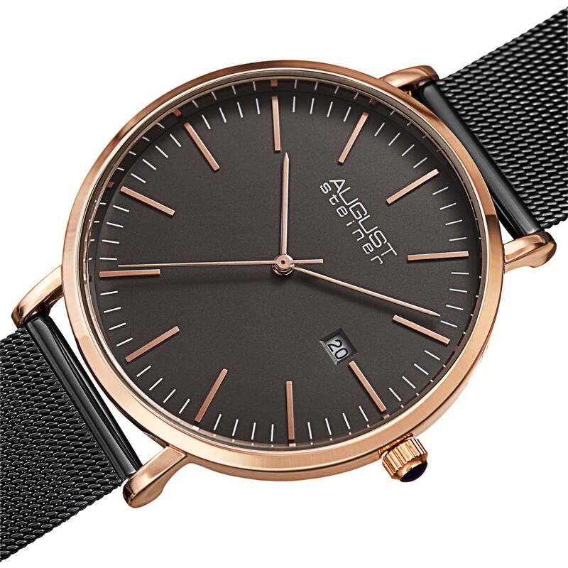 August Steiner Men's Quartz Date Window Stainless Steel Bracelet Watch - Rose Gold/Gunmetal