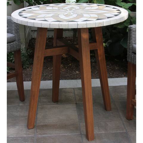 Counter Height Spanish Marble & Eucalyptus Table - N/A
