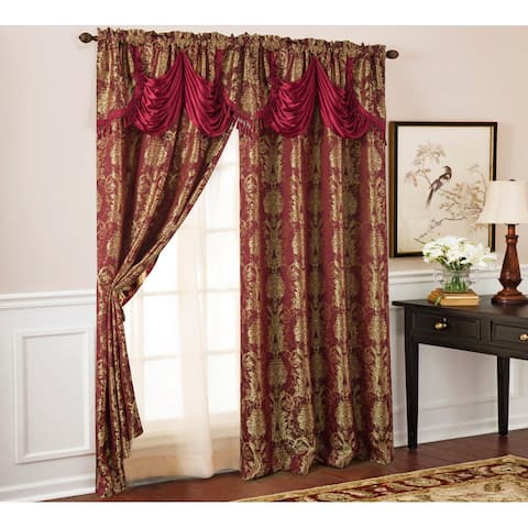 Gloria Floral Damask Textured Jacquard Single Rod Pocket Curtain Panel w/ Attached 18 in. Valance - 54 x 84 in. - 54 x 84 in.