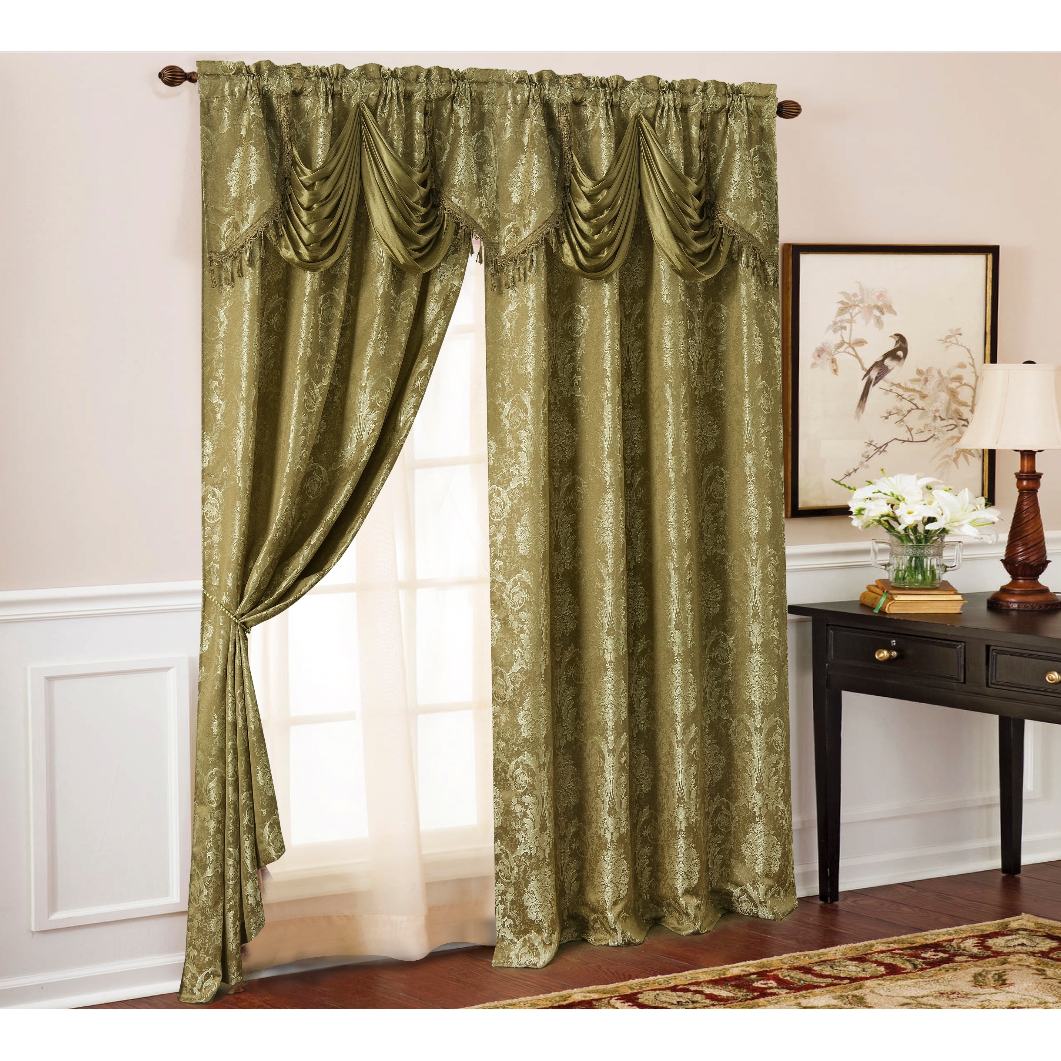 Gloria Floral Damask Textured Jacquard Single Rod Pocket Curtain Panel W Attached 18 In Valance 54 X 84 In 54 X 84 In On Sale Overstock 29779811