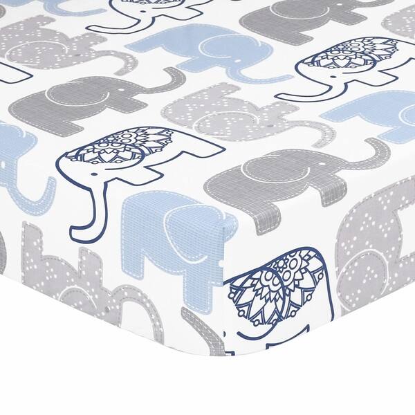 slide 1 of 1, The Peanutshell Little Peanut Fitted Sheet - Navy Elephant