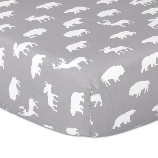 slide 1 of 1, The Peanutshell Woodland Silhouette Grey Fitted Sheet