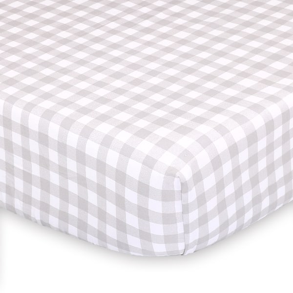 slide 1 of 1, Farmhouse Grey Check Fitted Sheet by The Peanutshell