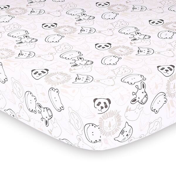 slide 2 of 2, PS by The Peanutshell 2 Pk Fitted Sheets, Grey Zoo Animals/Wavy Stripe