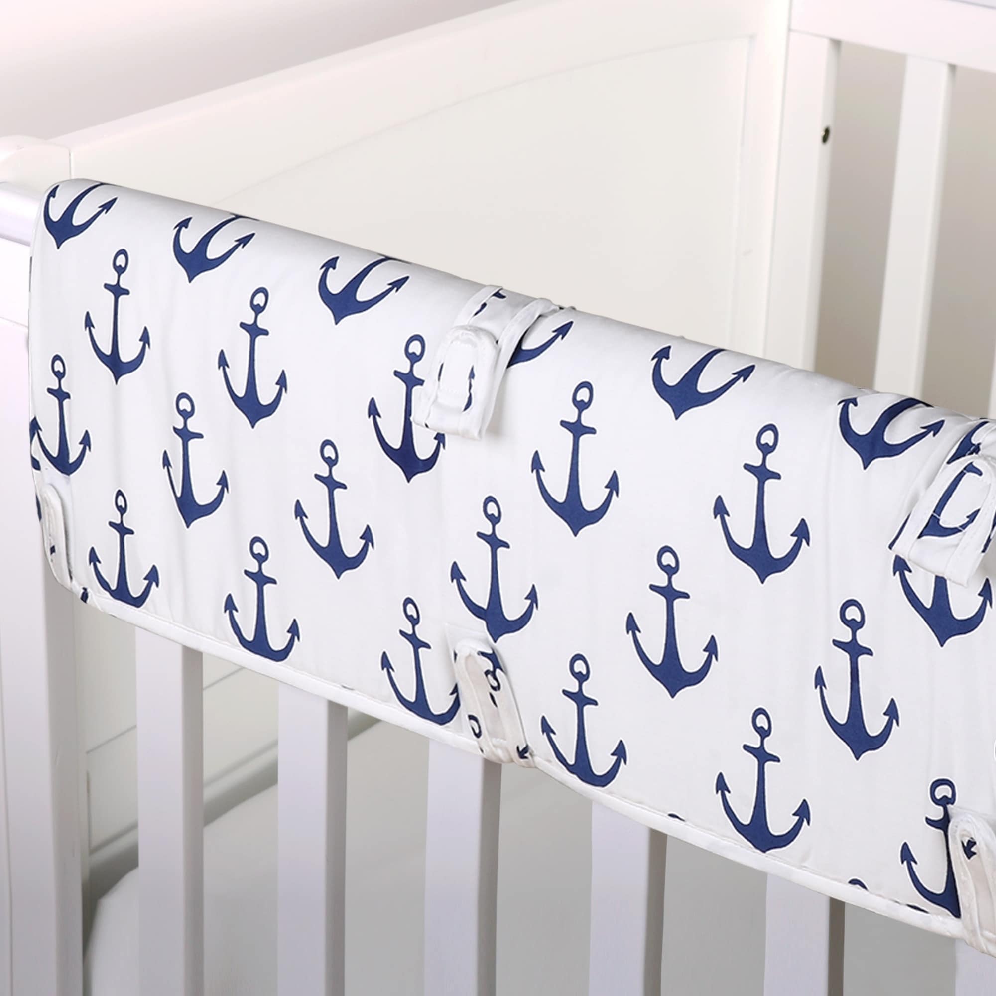 Shop The Peanut Shell Anchor Print Padded Crib Rail Guard In Navy