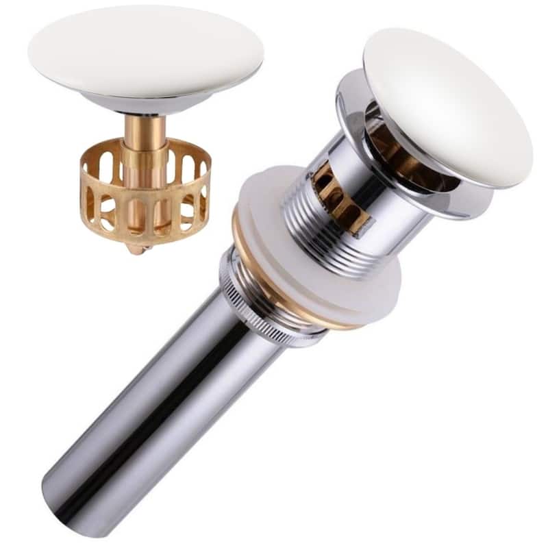 19 Inch Round Topmount / Drop In Glazed Ceramic Lavatory Vanity Bathroom Sink Pure White W/Ceramic Pop-Up Drain