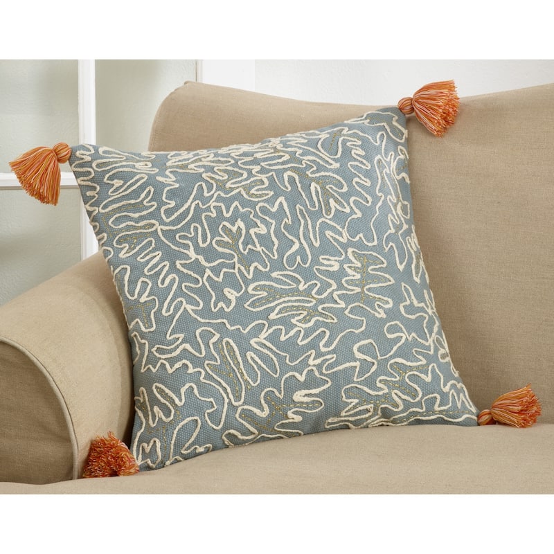 Cotton Pillow With Tasseled Doodle Design
