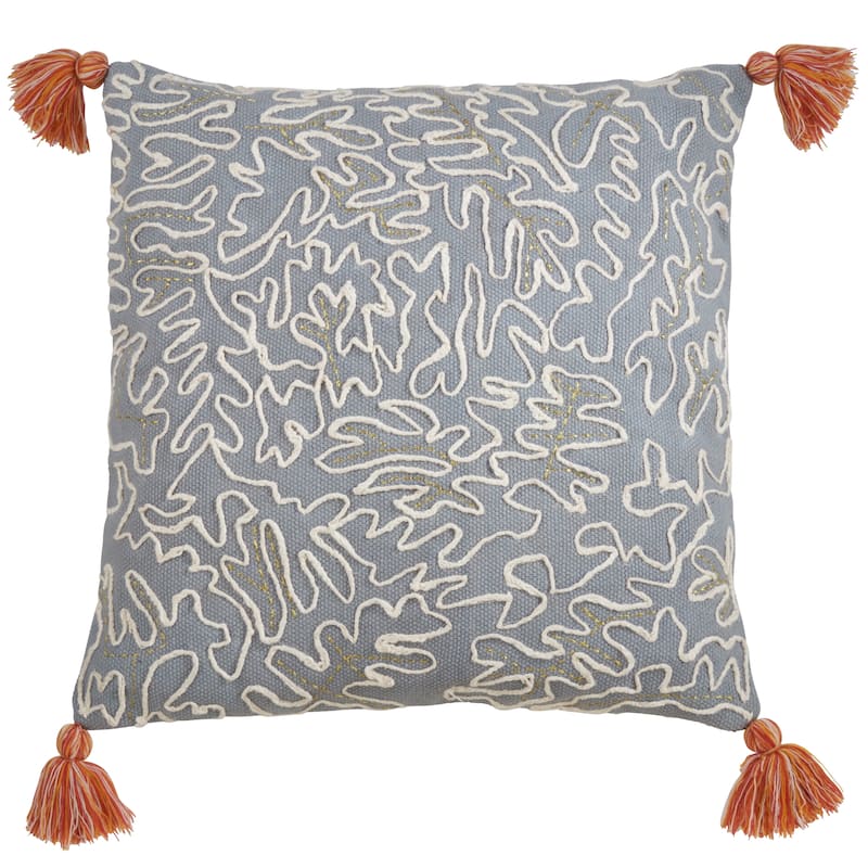 Cotton Pillow With Tasseled Doodle Design