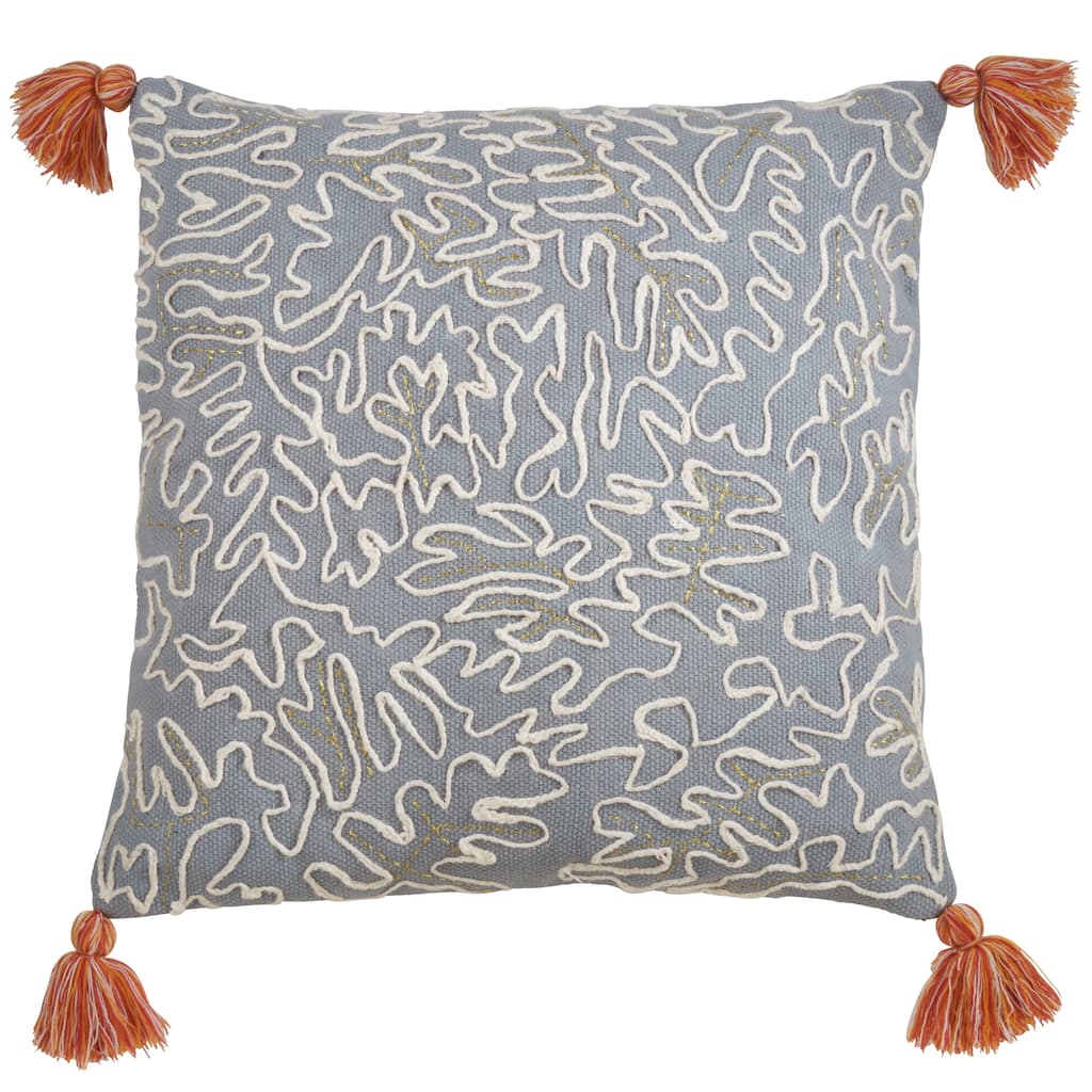 Cotton Pillow With Tasseled Doodle Design