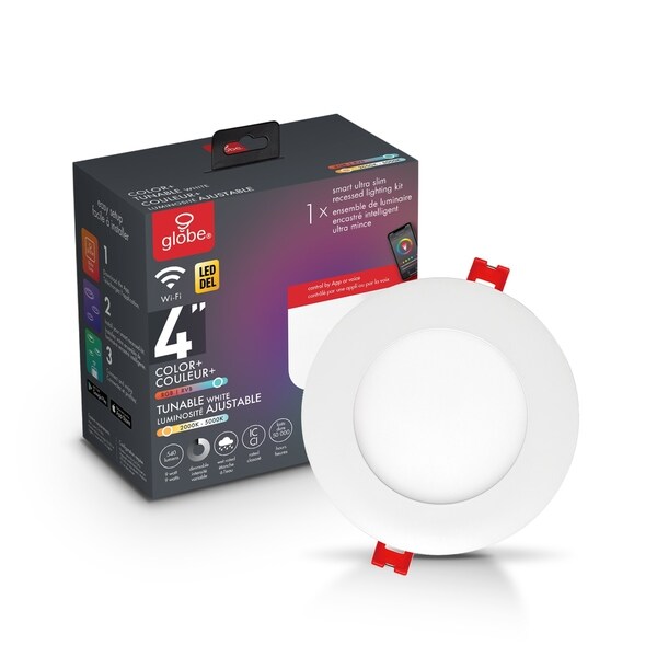 Wi-Fi Smart 4" Ultra Slim RGB Tunable White Recessed Lighting Kit, 9W. Opens flyout.