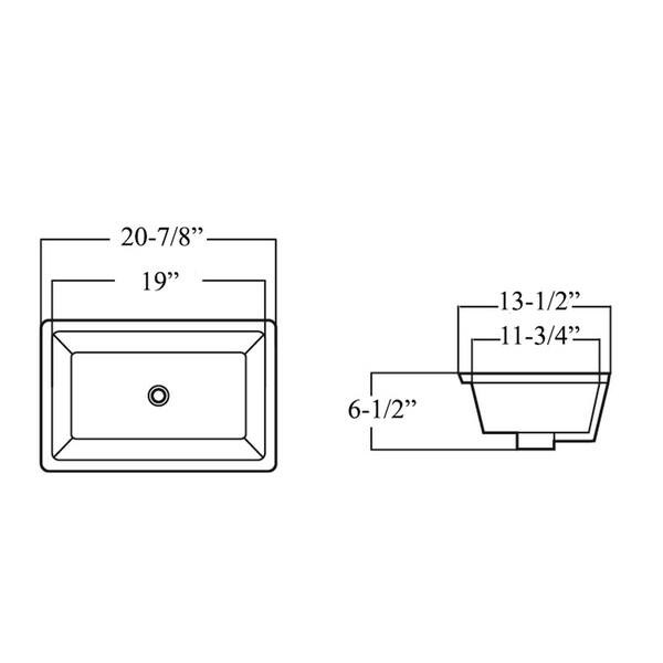 20-7/8 in. x 14-3/4 in. Rectrangle Undermount Vitreous Glazed Ceramic Lavatory Vanity Bathroom Sink Pure White