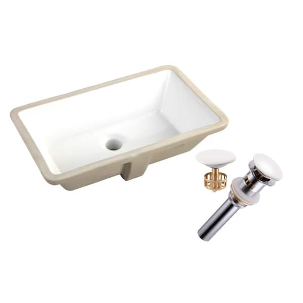 20-7/8 in. x 14-3/4 in. Rectrangle Undermount Vitreous Glazed Ceramic Lavatory Vanity Bathroom Sink Pure White