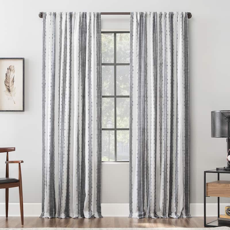 Archaeo Slub Texture Stripe Cotton Curtain, Single Panel - 52 x 84 - Black/White