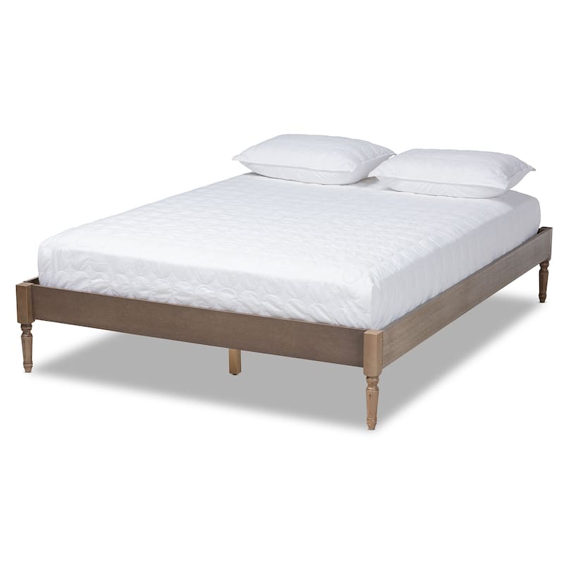 Colette French Bohemian Wood Platform Bed Frame - Weathered grey - Full