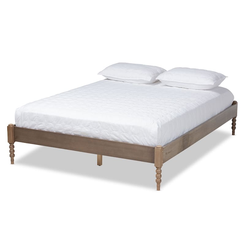 Cielle French Bohemian Wood Platform Bed Frame - Weathered grey - Full