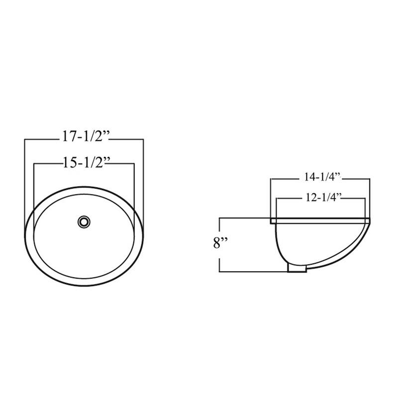 17-1/2 Inch x 14-1/4 Inch Oval Under Mount Glazed Ceramic Lavatory Vanity Bathroom Sink Pure White W/Ceramic Pop-Up Drain