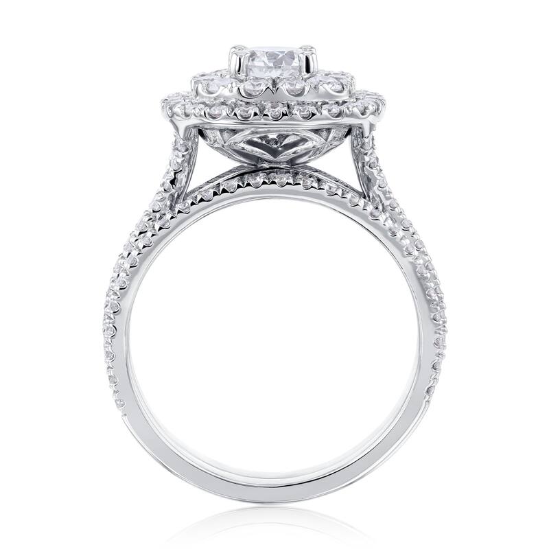Kobelli 2 Carats Natural Diamond 14k Solid Gold Double Halo Cushion Cluster Serah 2pc Bridal Set