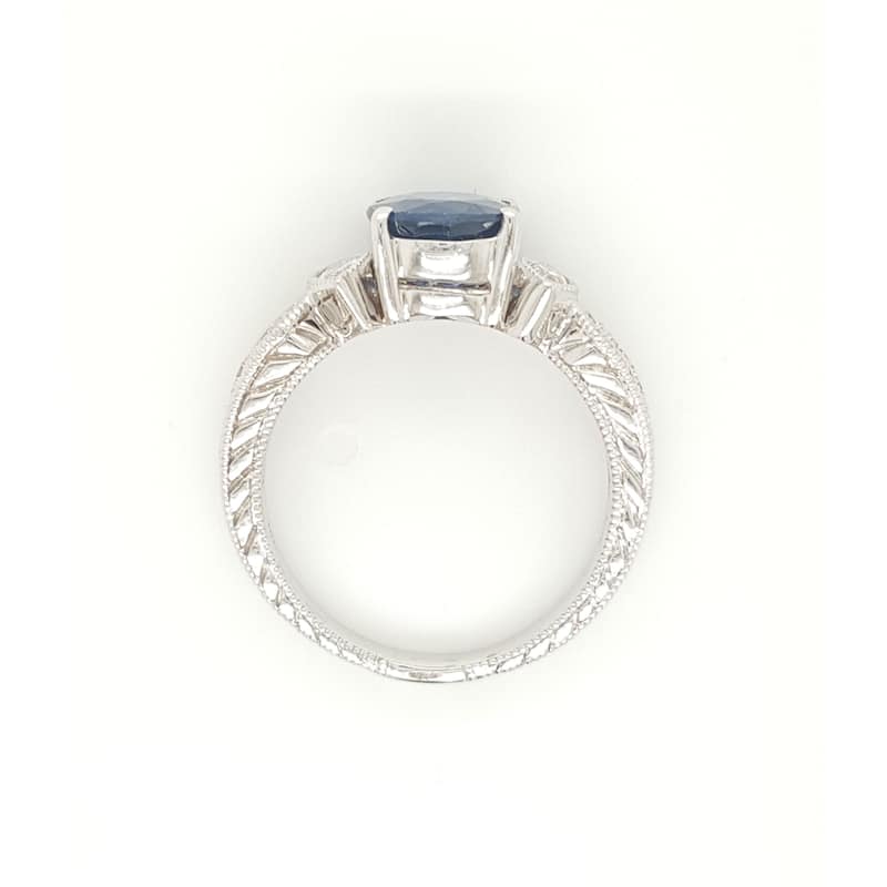 Kabella White Gold Vintage Sapphire and Diamond Engagement Ring Size - 6.5