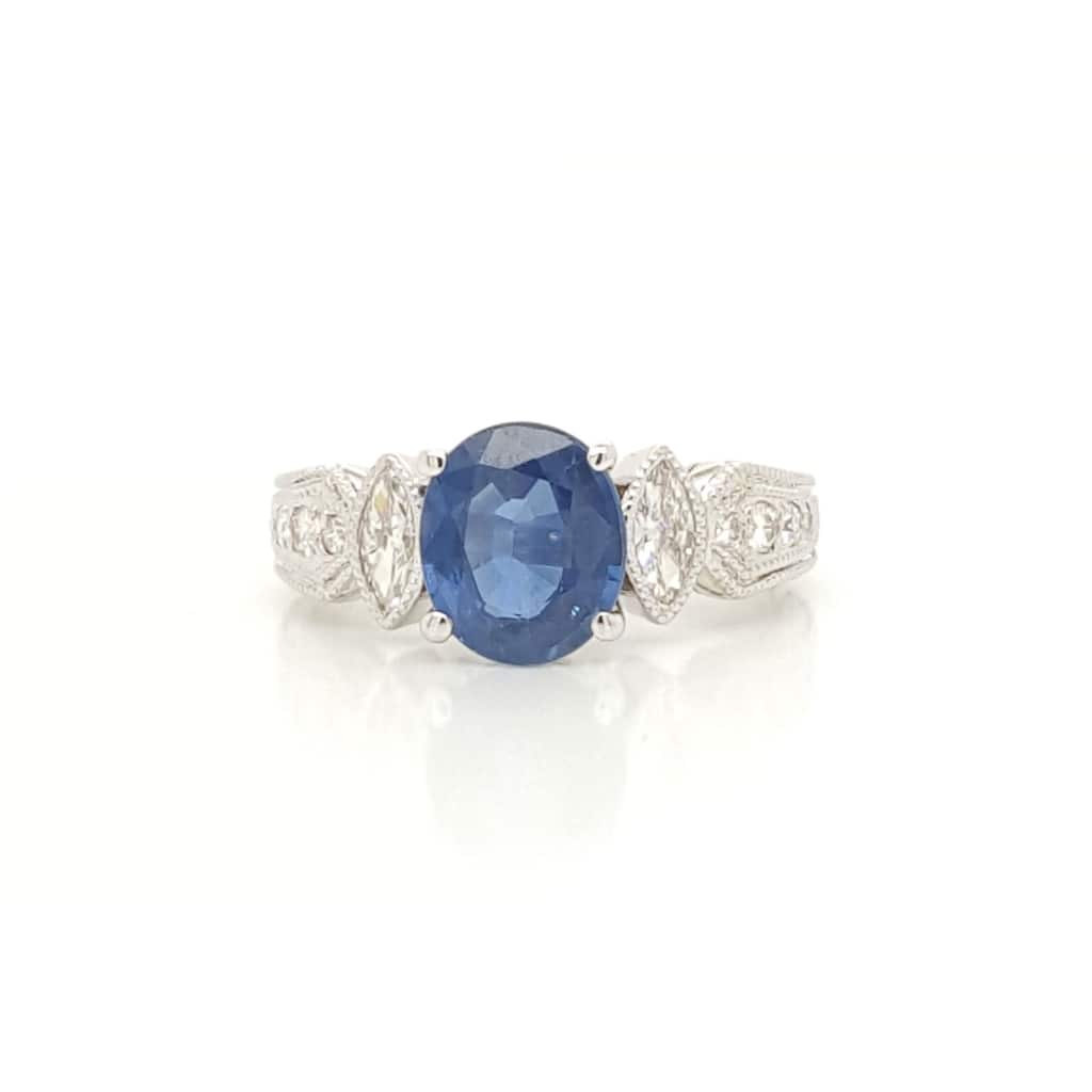 Kabella White Gold Vintage Sapphire and Diamond Engagement Ring Size - 6.5