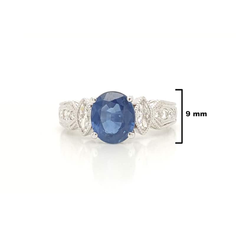 Kabella White Gold Vintage Sapphire and Diamond Engagement Ring Size - 6.5