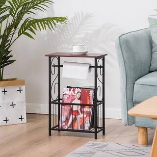 Multifunctional Bathroom Table Indoor Side Table with Toilet Paper Roll-Bar Holder and Storage Rack
