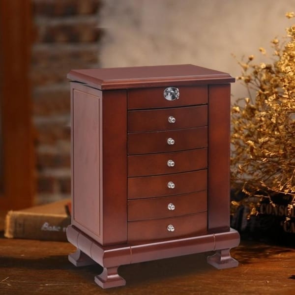 6 Drawers Large Wooden Jewelry Box , Built-in mirror and lock 