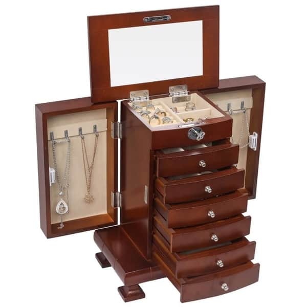 Shop 6 Drawers Large Wooden Jewelry Box Built In Mirror And Lock