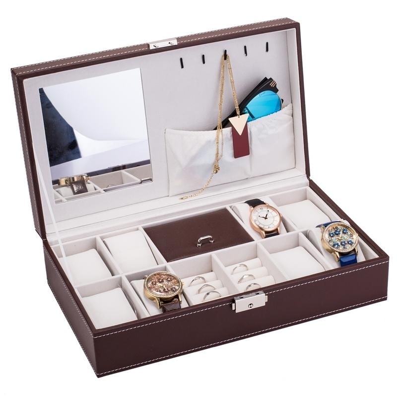 Jewelry Box 8 Slots Watch Organizer Storage Case with Lock and 