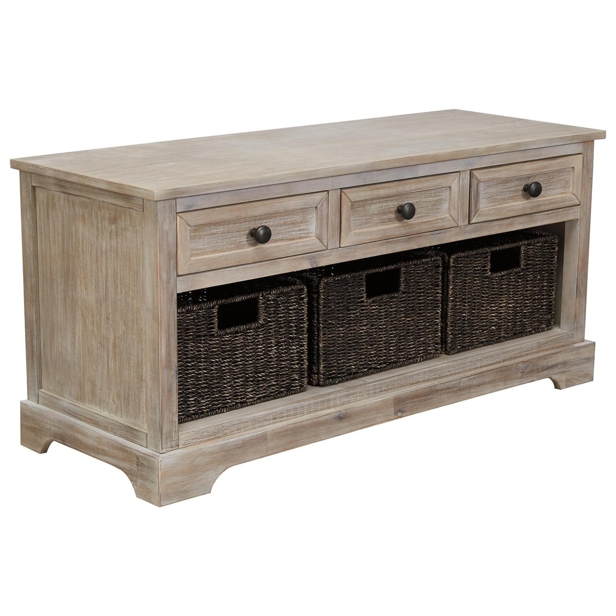 Storage Bench Drawers Baskets Brown Rustic Organizer Entryway Home
