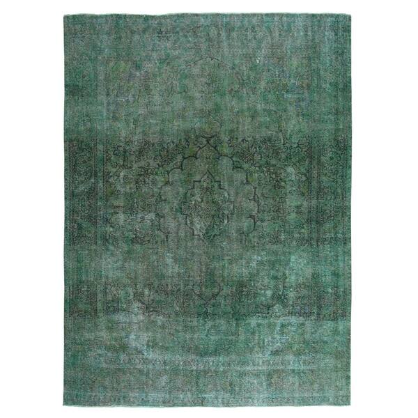 Shop Shahbanu Rugs Green Overdyed Vintage Persian Tabriz Worn Pile Hand Knotted Oriental Rug 9 5 X 12 6 9 5 X 12 6 On Sale Overstock 29789928