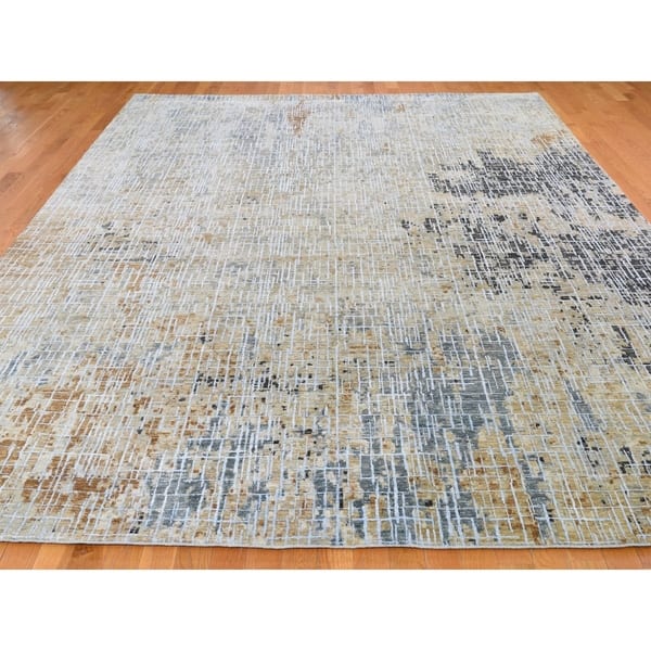 Shahbanu Rugs Beige Abstract Design Wool And Silk Tight Knot Hand Knotted Oriental Rug 9 0 X 12 0 9 0 X 12 0 On Sale Overstock 29789931