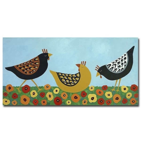 Hens and Poppies by Casey Craig Gallery Wrapped Canvas Giclee Art (16 in x 32 in)