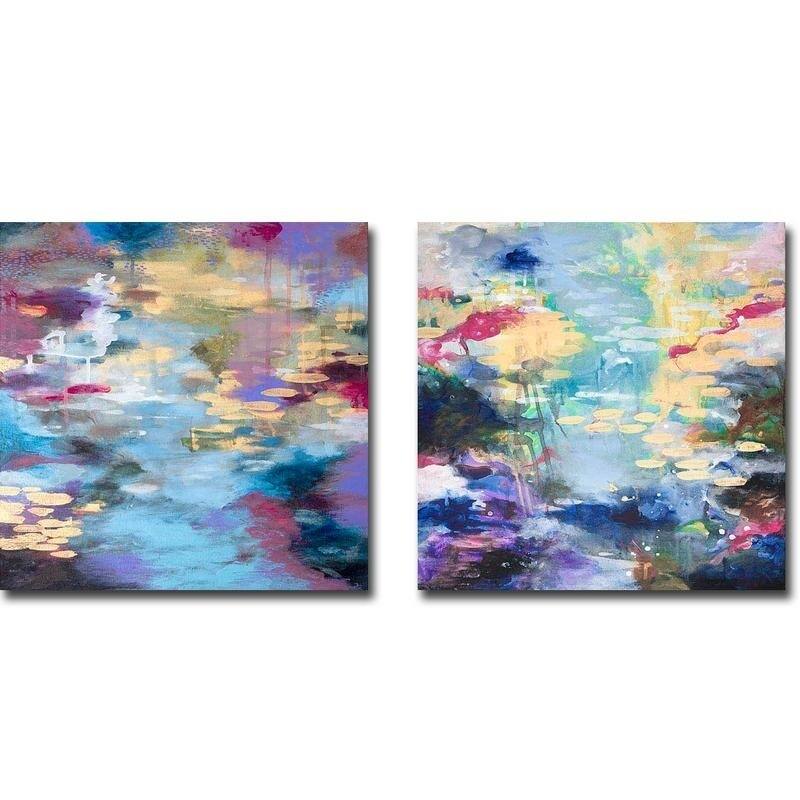 Water Mirror 1 & 2 by Helen Wells 2-pc Gallery Wrapped Canvas Giclee Art Set (18 in x 18 in Each Canvas in Set)