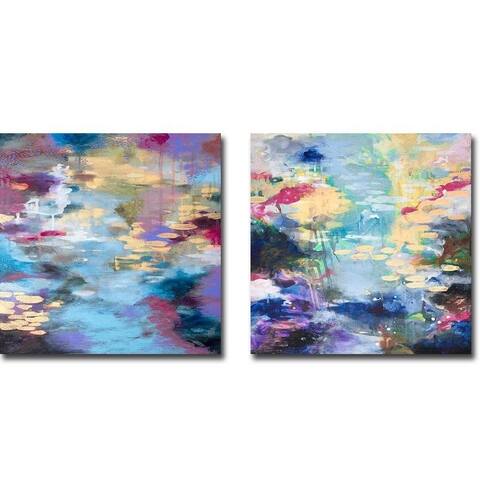 Water Mirror 1 & 2 by Helen Wells 2-pc Gallery Wrapped Canvas Giclee Art Set (18 in x 18 in Each Canvas in Set)