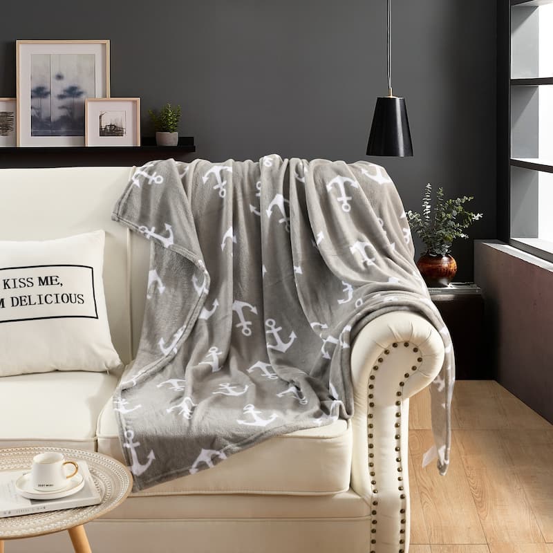 Anchor Fleece Throw Blanket 50 By 60 Inches - Grey