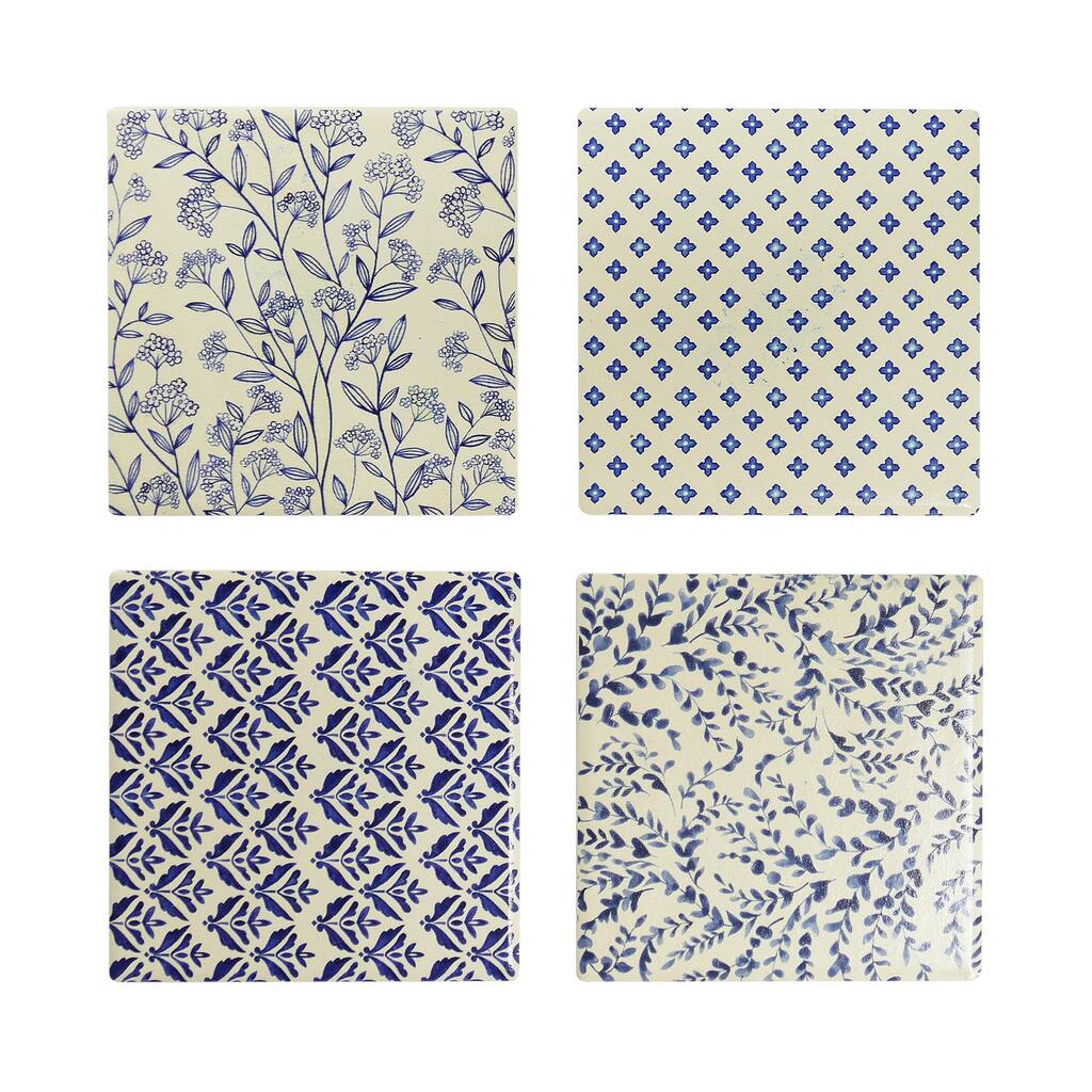 Blue & White Nature Patterned Ceramic Coasters