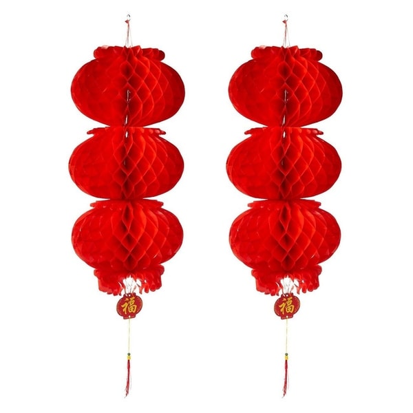 2-Piece Red Chinese Lanterns for Lunar New Year, Spring Festivals, 10.8 x 35.7"