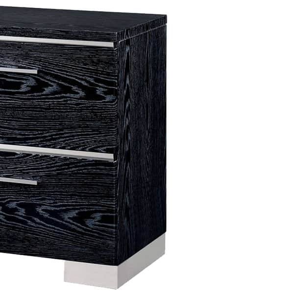 Shop Wooden Nightstand With 2 Drawers And Wood Grain Black And Silver On Sale Overstock 29792436