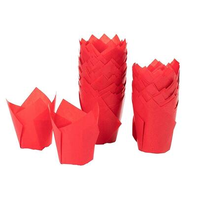 100 Tulip Cupcake Liners Medium Baking Cups, Muffin Wrappers, for Bakeries, Red