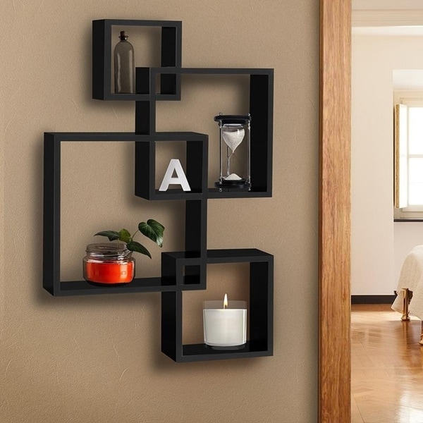 Set of 4 Intersecting Decorative Color Wall Mount Shelf