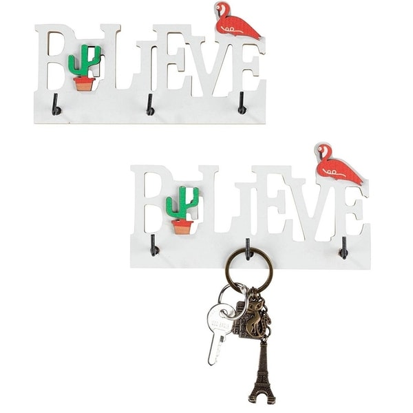Wooden Key Holder for Wall - 2-Count Wall Mounted Key Hook, 5.875x1x3.125 Inches