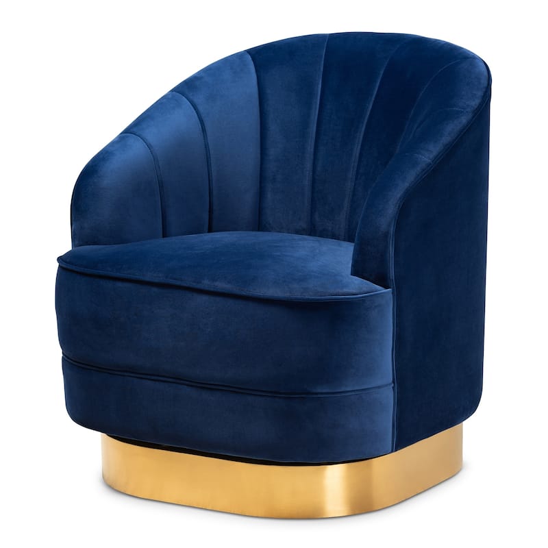 Fiore Glam and Luxe Upholstered Swivel Accent Chair - Navy