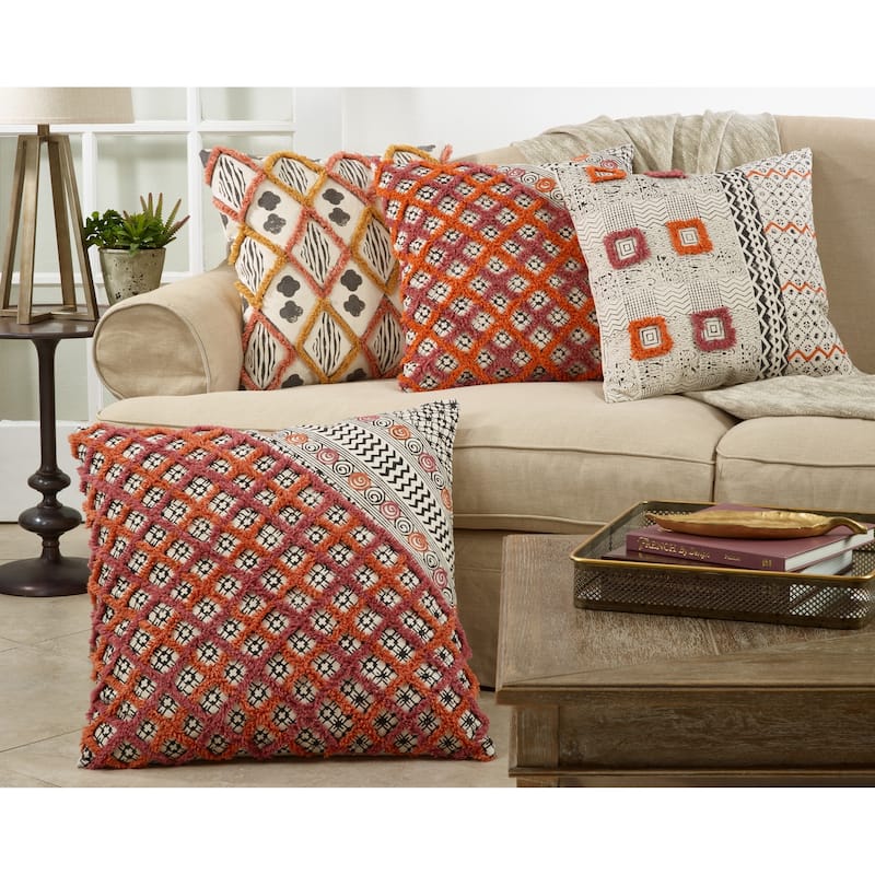 Cotton Pillow With Embroidered Block Print Design