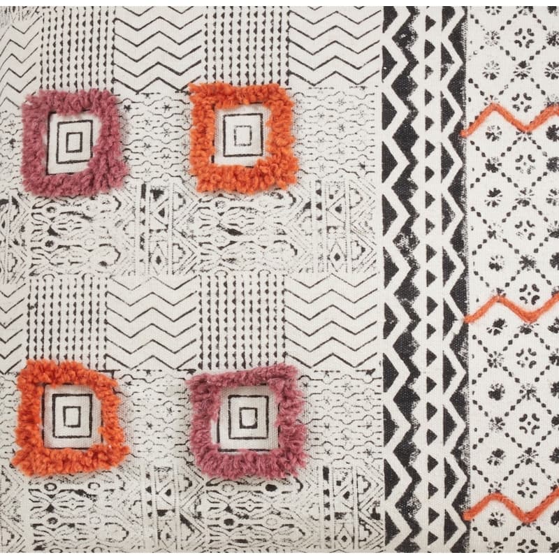 Cotton Pillow With Embroidered Block Print Design