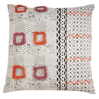 Cotton Pillow With Embroidered Block Print Design