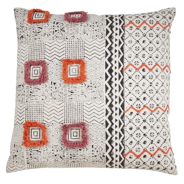 18x18 Inch Hand Woven Color Block Pillow Gray Cotton With