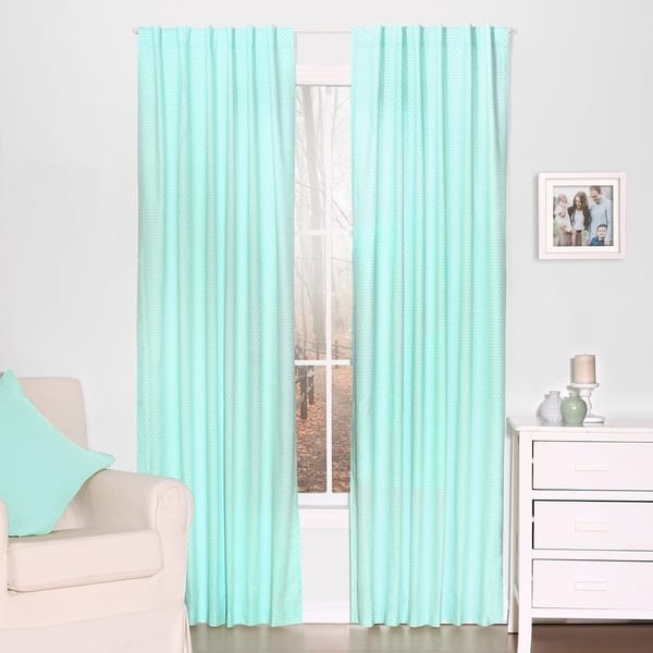 slide 1 of 1, The Peanut Shell Dot Print Blackout Window Panel Pair in Mint